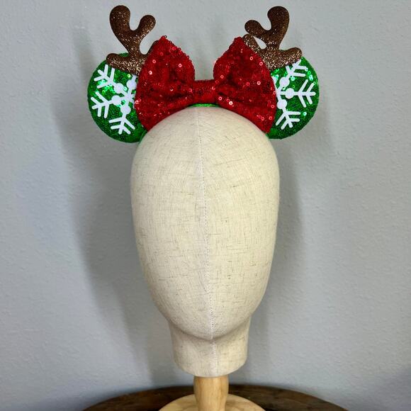 🎄 Frosty Forest Elastic Minnie Ears | Disney-Inspired Adjustable Christmas Ears - Picture 2 of 5